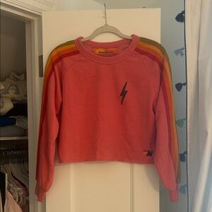 Aviator Nation Coral Sweatshirt with Multicolor Stripes
